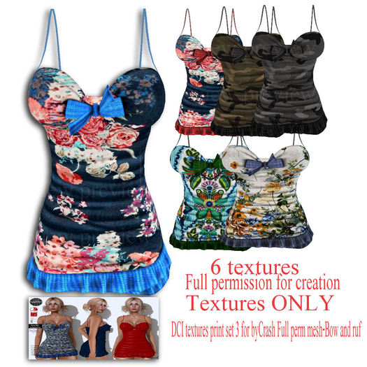 DCI textures print set 3 for byCrash Full perm mesh-Bow and ruf