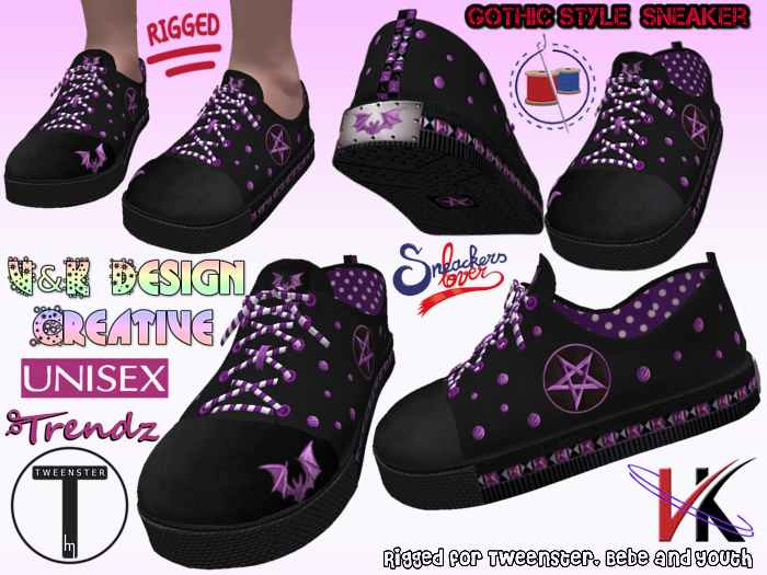 V&K Design Rigged for Tweenster,Bebe,Youth Gothic Sneaker