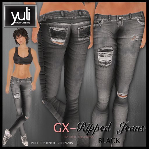 (Yuli) GX- Ripped BLACK Jeans
