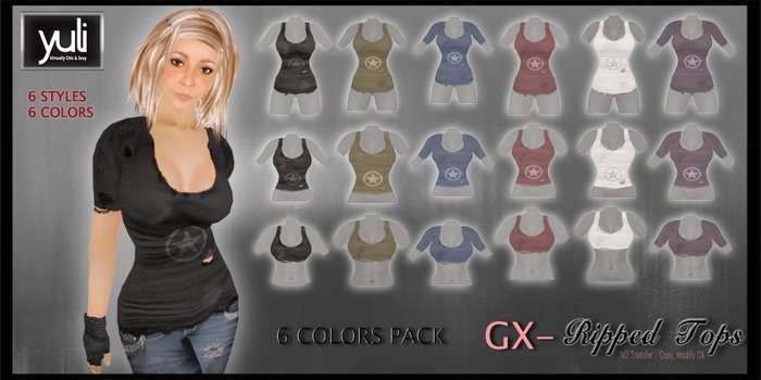 (Yuli) GX- Ripped 6 COLORS Tops