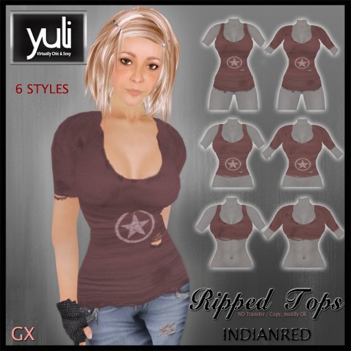 (Yuli) GX- Ripped INDIANRED Tops