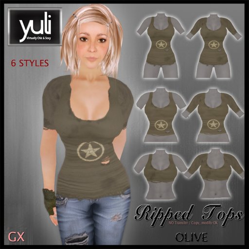 (Yuli) GX- Ripped OLIVE Tops