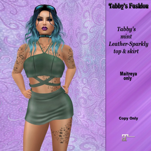 Tabby's Leather/Sparkly top & skirt (mint) (Wear Me)
