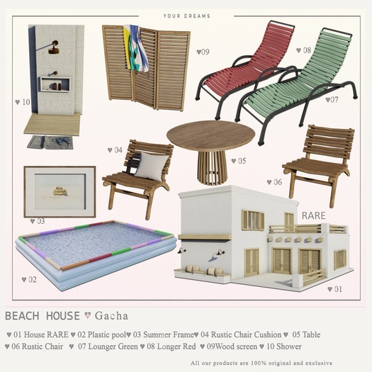 {YD}Beach house - Sun Lounger  Green