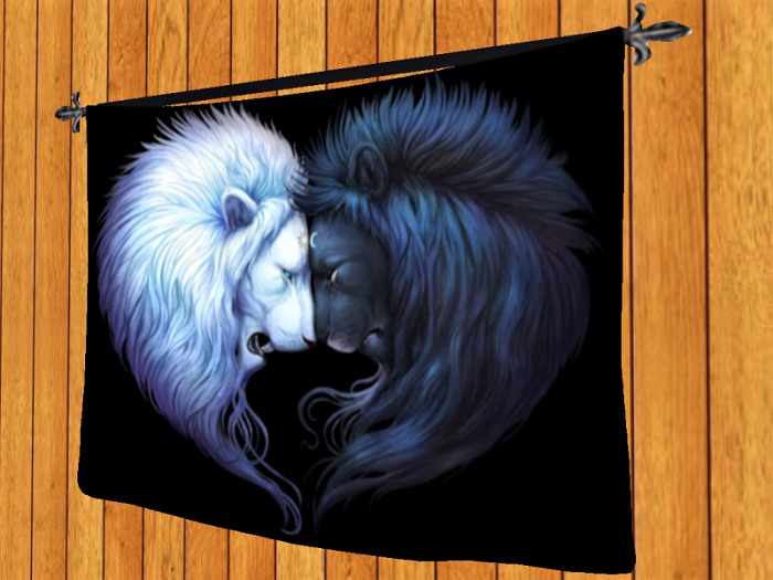 TAPESTRY HANGING WALL ART ON ROD-Lions Sun Meets Moon- Cloth Print Home DECOR interior furnishings copy/mod 1 PRIM promo