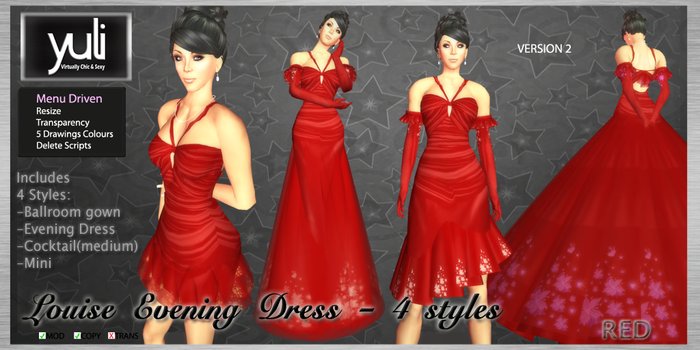 (Yuli) Louise Evening Dress 4 Styles RED