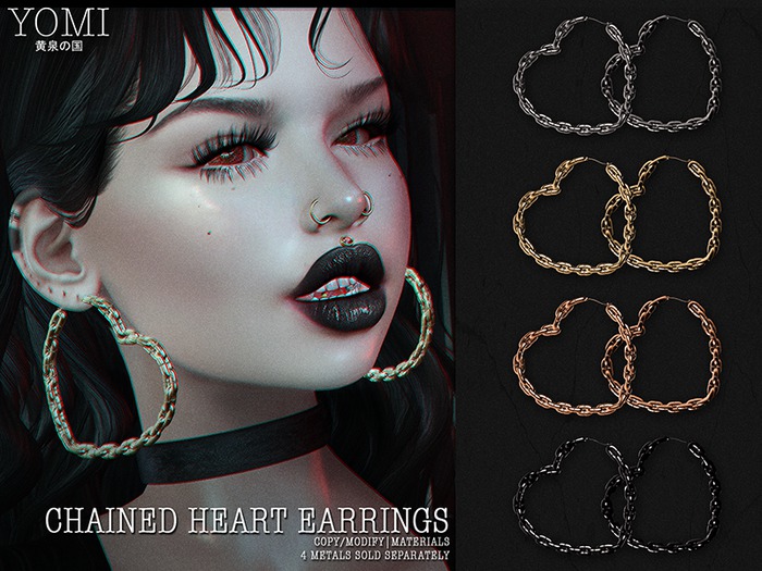 [Yomi] - Chained Heart Earrings - Rose Gold