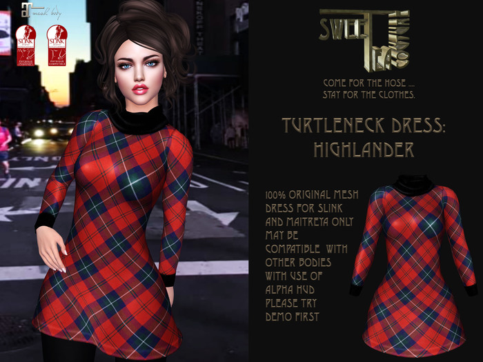 STC Turtleneck Dress Highlander  mesh turtleneck dress for Maitreya and Slink