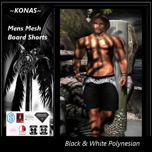 ~KONAS~ Mens Mesh Black  White Polynesian  (ADD ME)