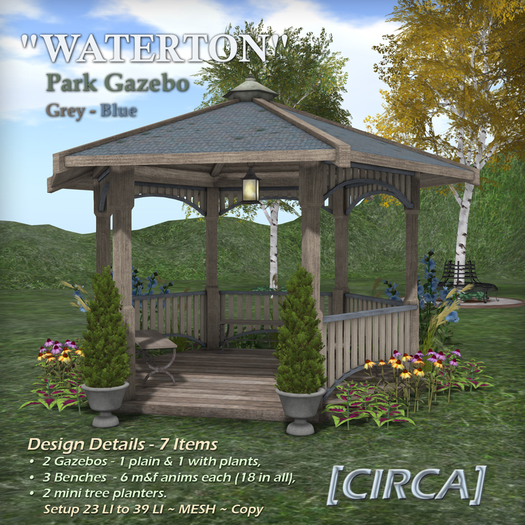 [CIRCA] Pkg - "WATERTON" Park Gazebo Set - Grey / Blue