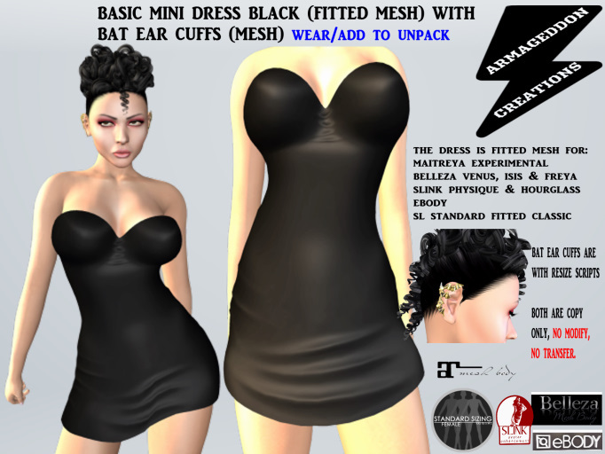 BASIC MINI DRESS BLACK WITH BAT EAR CUFFS 190820