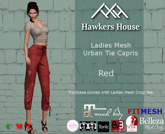 *HH* Ladies Mesh Urban Tie Capris Red