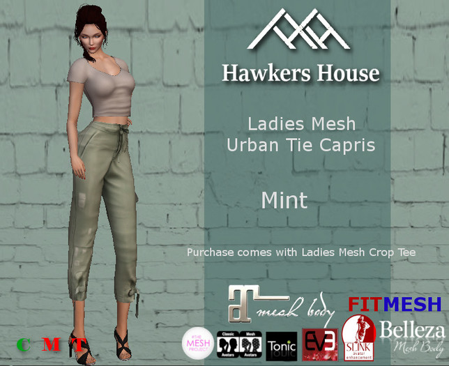 *HH* Ladies Mesh Urban Tie Capris Mint