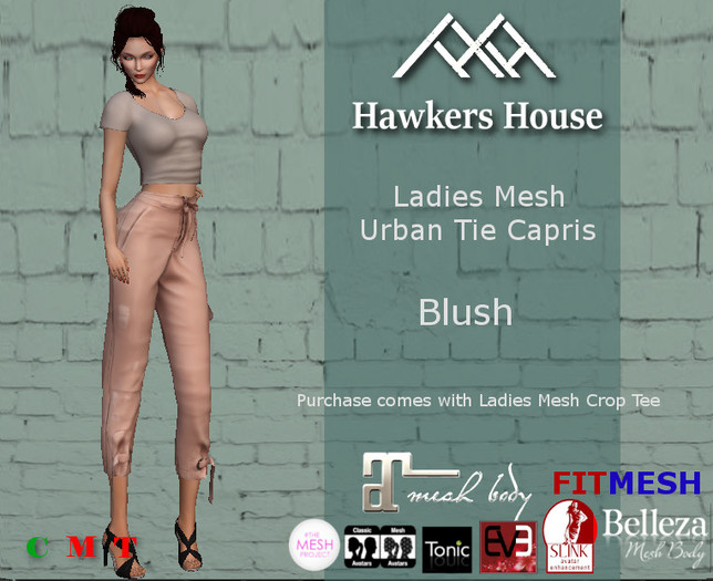 *HH* Ladies Mesh Urban Tie Capris Blush