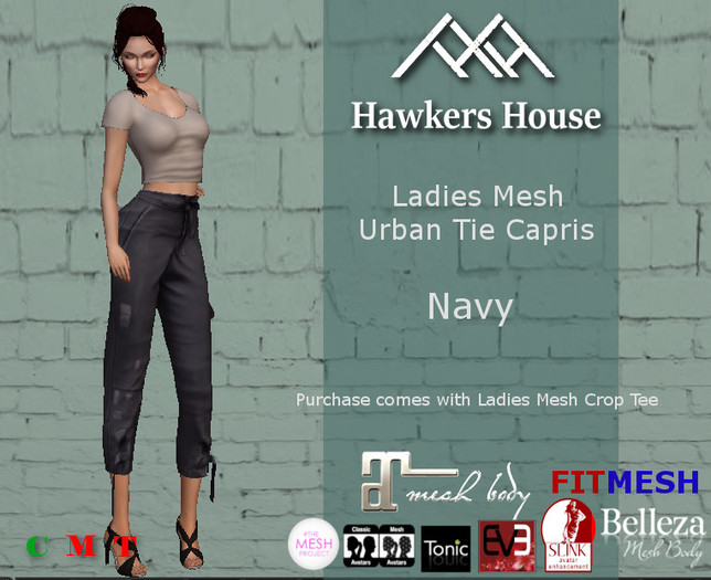 *HH* Ladies Mesh Urban Tie Capris Navy