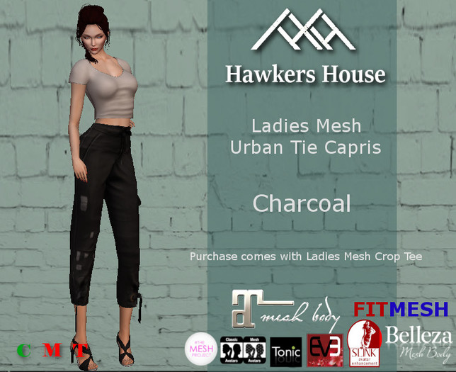 *HH* Ladies Mesh Urban Tie Capris Charcoal