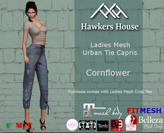 *HH* Ladies Mesh Urban Tie Capris Cornflower
