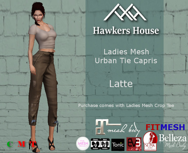 *HH* Ladies Mesh Urban Tie Capris Latte