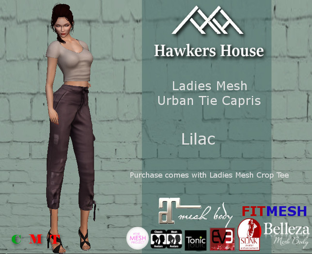 *HH* Ladies Mesh Urban Tie Capris Lilac