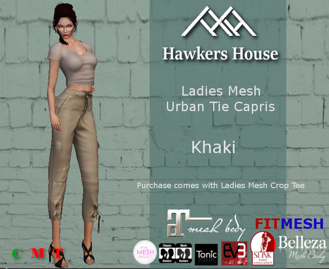 *HH* Ladies Mesh Urban Tie Capris Khaki