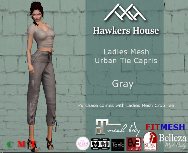 *HH* Ladies Mesh Urban Tie Capris Gray