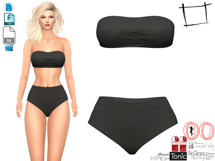  Dae Obj FBX For Women's Black Tube Top and Bottom Swimwear Slink, Maitreya, Belleza, Tonic