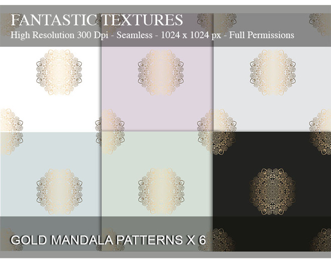 FAT PACK  x 6 Gold Mandala Patterns