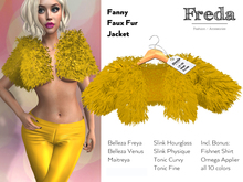 "Freda" Fanny Faux Fur Jacket, short gold fluffy hairy bolero, Belleza, Maitreya, SLink Physique, Hourglass, Tonic
