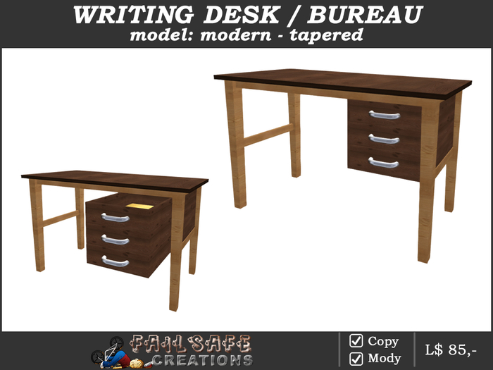 Writing Desk / Bureau 'Modern Tapered' - (mesh)