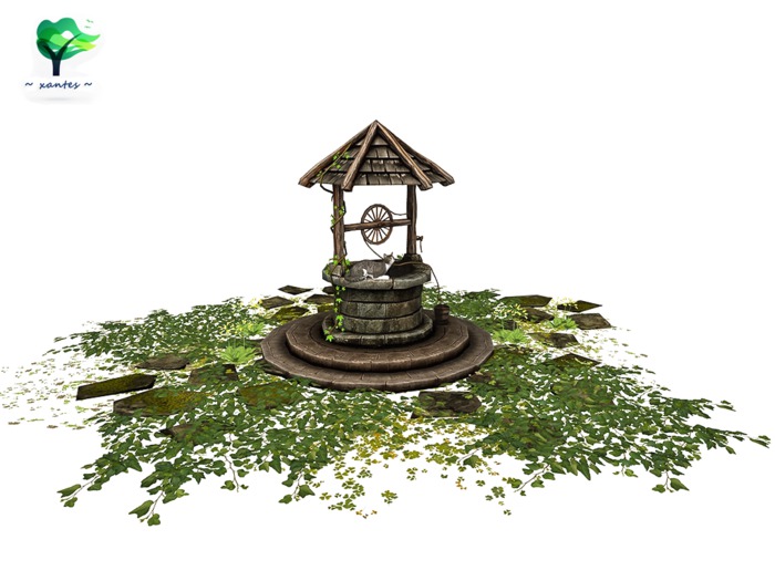 Old Stone Well w. Plants 02