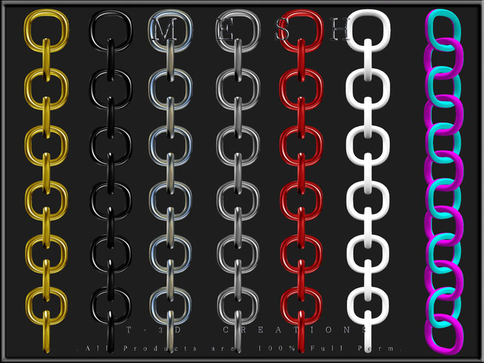 T-3D Creations [ Chain 002 - Dozen  Rings ] Full Perm MESH