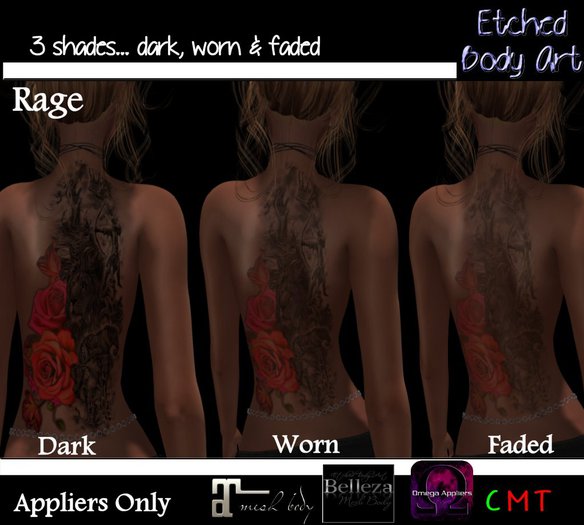 Etched Rage Back Tattoo Appliers Only