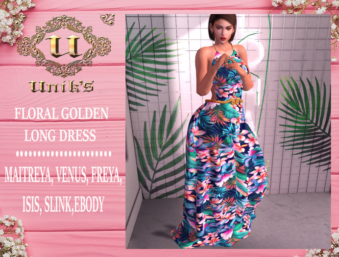 UNIK'S- FLORAL GOLDEN LONG DRESS