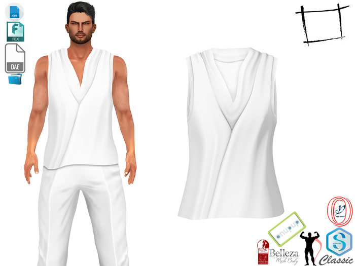 Dae Obj FBX Men's Sleeveless Loose Wrapped Top With Loose Vest Tshirt Under Slink Male, Belleza Jake