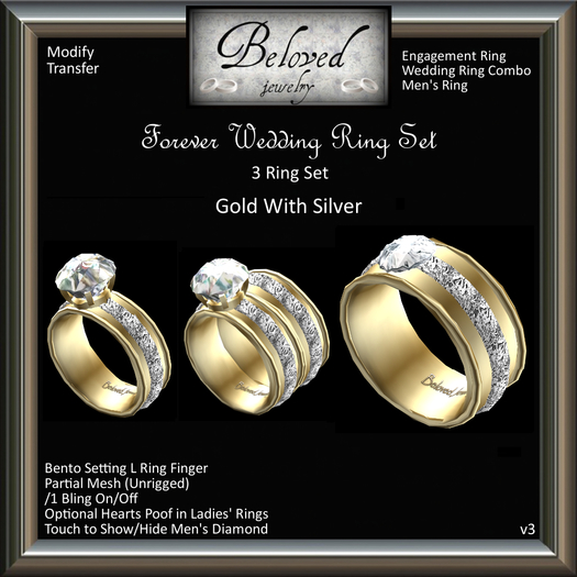 Beloved Jewelry : Forever Engagement Wedding Ring Bento Set (Gold/Silver) Engagement Wedding Ring, Men's Ring, Bridal