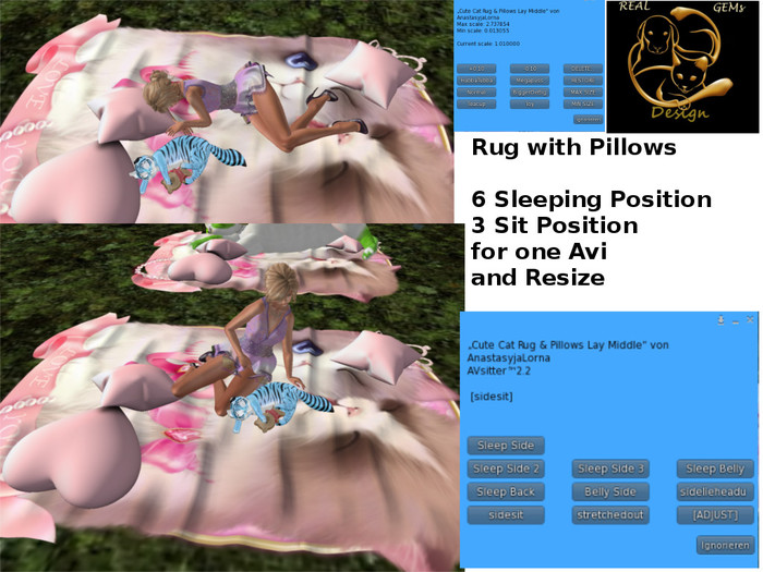 [RG] Cute Cat Rug & Pillows Lay Middle (Box)