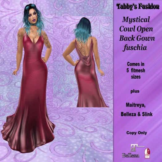 Mystical Cowl Open Back Gown fuschia