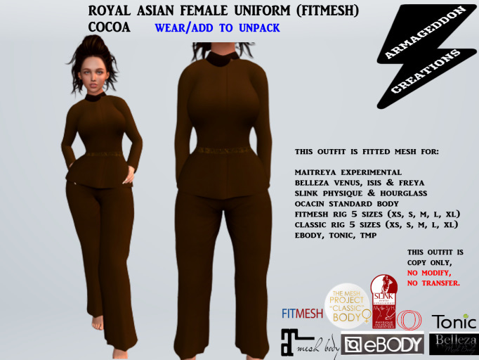 ROYAL ASIAN FEMALE UNIFORM COCOA 190829