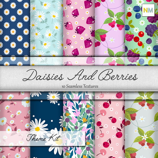Daisies And Berries Theme Kit 10 Seamless Textures NM