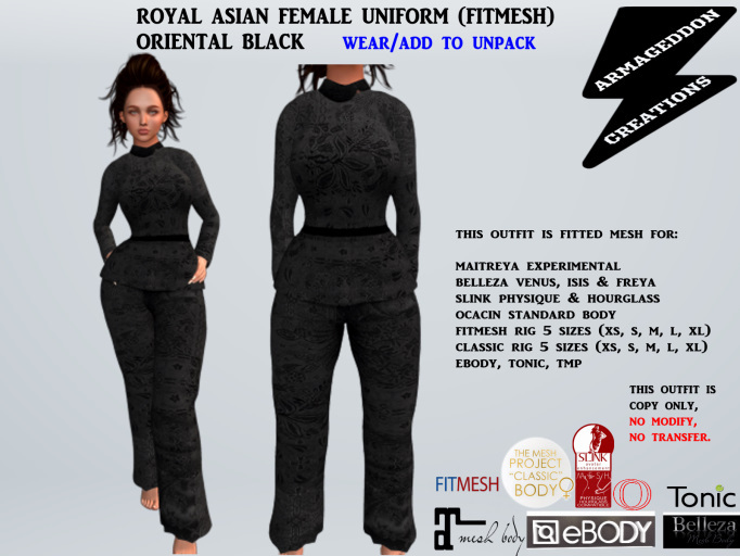 ROYAL ASIAN FEMALE UNIFORM ORIENTAL BLACK 190829