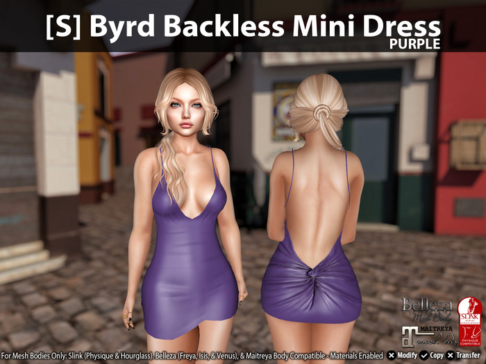 [S] Byrd Backless Mini Dress Purple