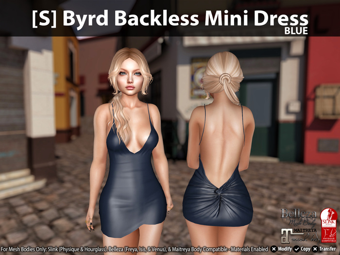 [S] Byrd Backless Mini Dress Blue