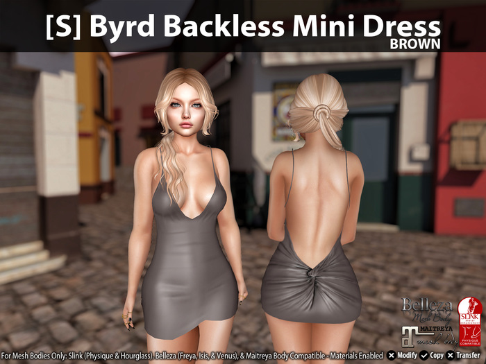 [S] Byrd Backless Mini Dress Brown