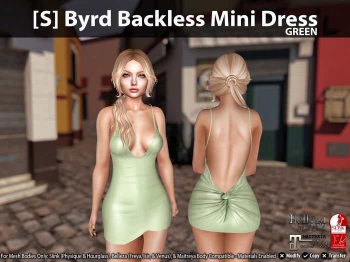 [S] Byrd Backless Mini Dress Green