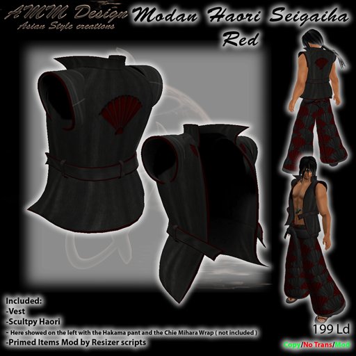 *AMM Design Outfit Modan Haori Seigaiha Red Japanese Samurai Warrior Vest