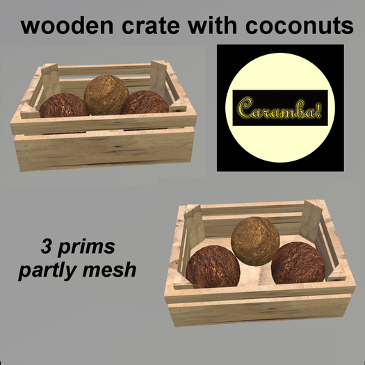 wooden crate with coconuts