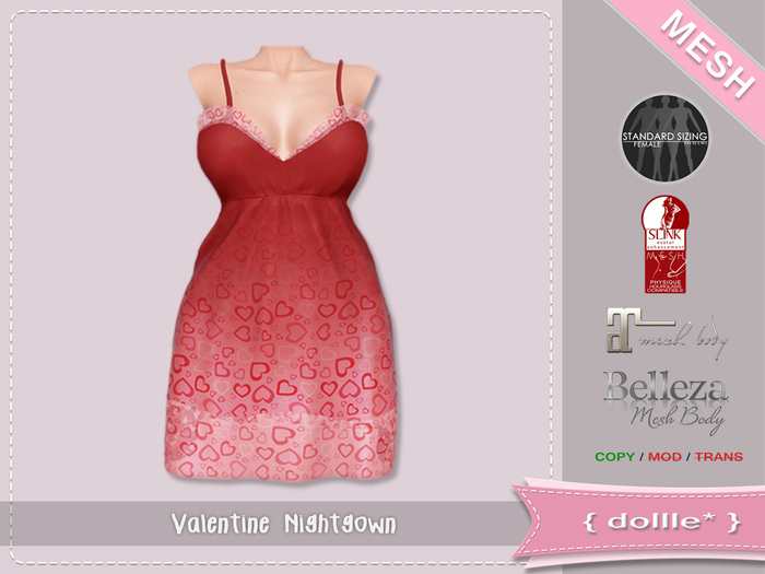 {dollle*} 092 Valentine Nightgown - Red