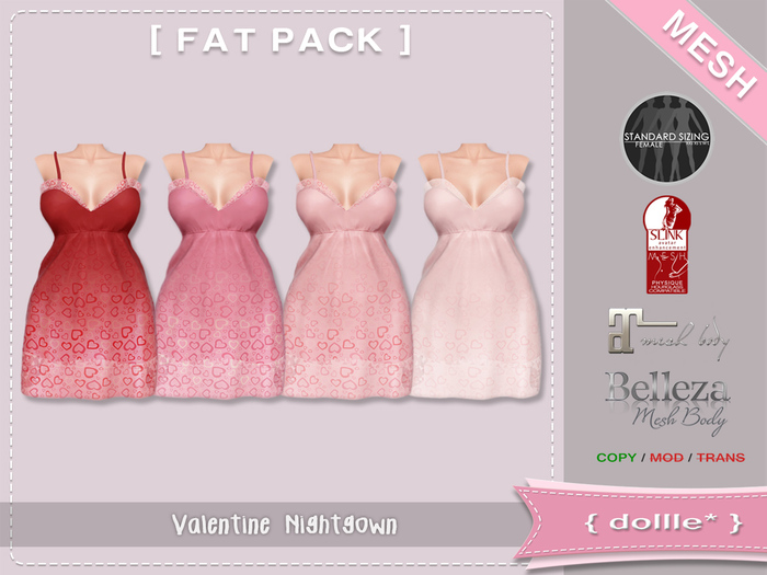 {dollle*} Valentine Nightgown - Fat Pack