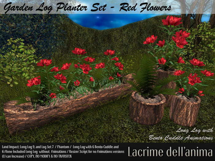 Garden Log Planter Set - Red Flowers