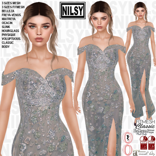 BLUE BEADED OFFSHOULDER GOWN,ALL BODIES